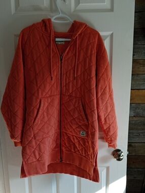 Quilted Hooded Zip Jacket in Coral